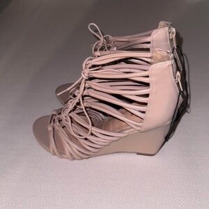 Express Strappy Lace Up Heels/Wedge- Cream/Beige- Size 10